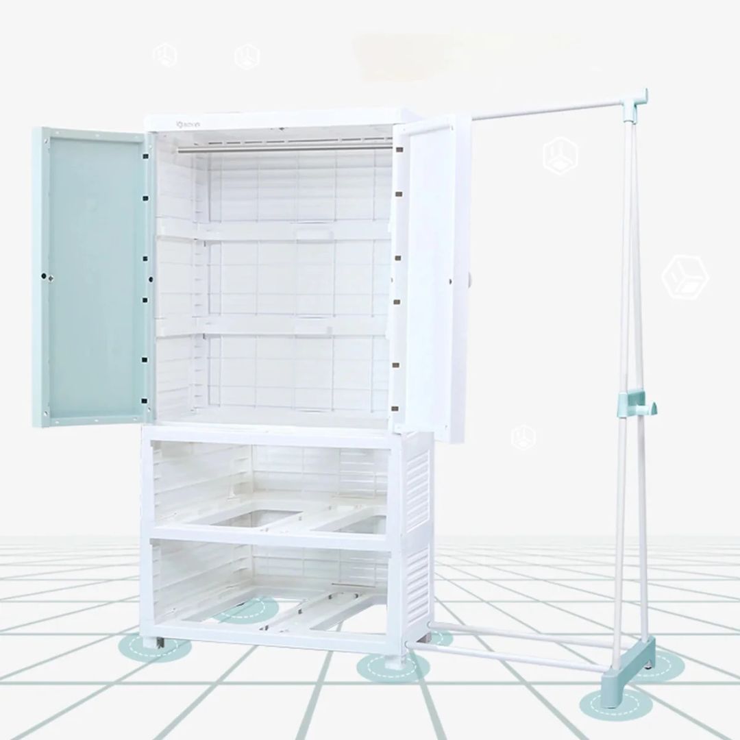 Baby Multi-Layer Drawer Type Wardrobe Shelf, Children Storage Cabinet Organizer With Hanging Rack