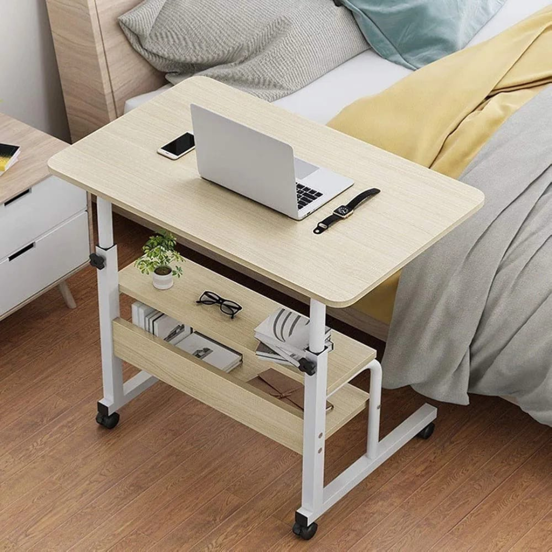 Adjustable Laptop Computer Desk with Bottom Shelf, Overbed Portable Student Laptop Table
