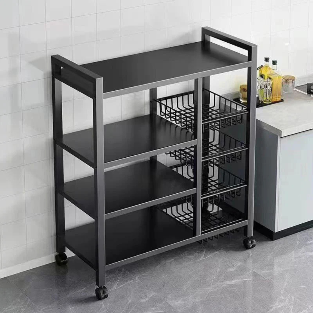 Multi-Tier Kitchen Storage Rack – Household Organizer Shelf with Mesh Baskets