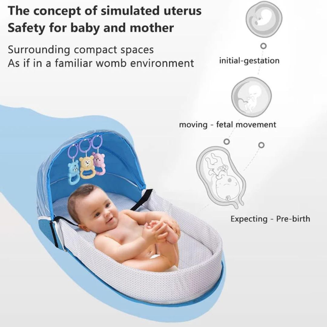 Portable Baby Bed, Folding Newborn Crib Lounger with Mosquito Net, Baby Travel Cot Bed