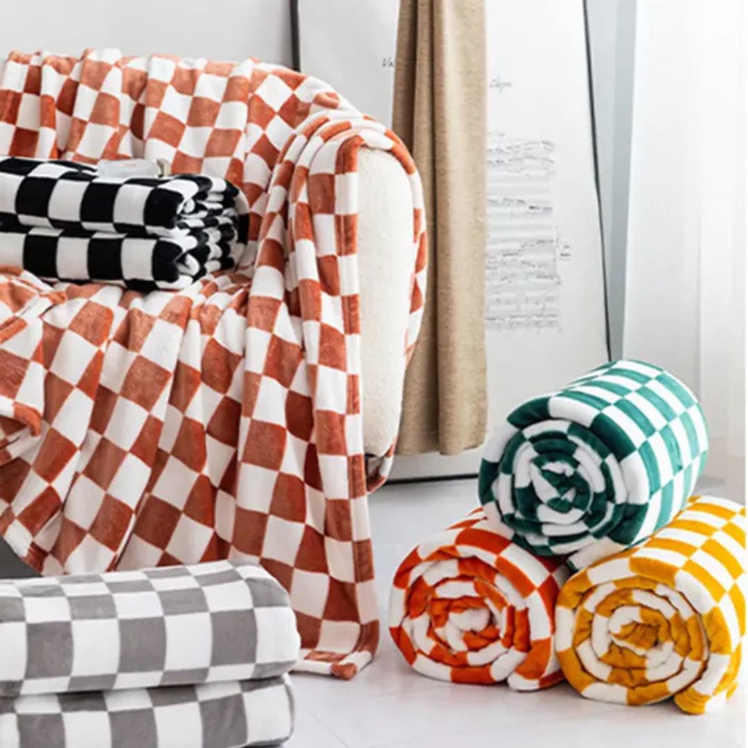 Ultra Soft Flannel Fleece Blanket, Grid Pattern Throw Blanket