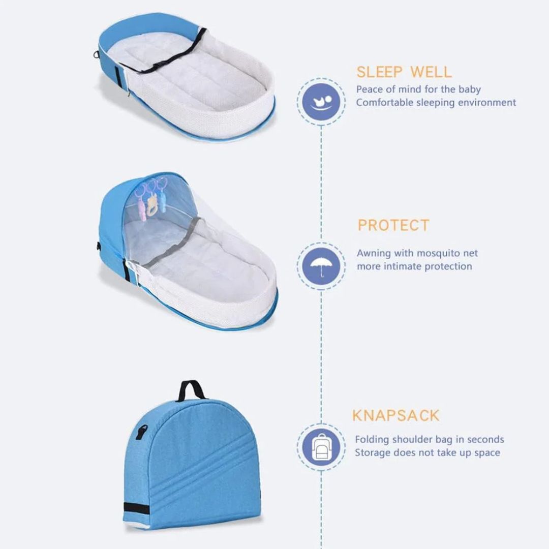 Portable Baby Bed, Folding Newborn Crib Lounger with Mosquito Net, Baby Travel Cot Bed