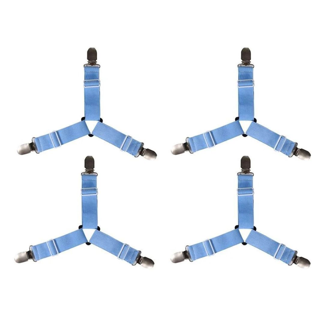 Adjustable Bed Sheet Holder Straps - Triangle Elastic Suspenders with Gripper Clips for Bedsheets, Mattresses