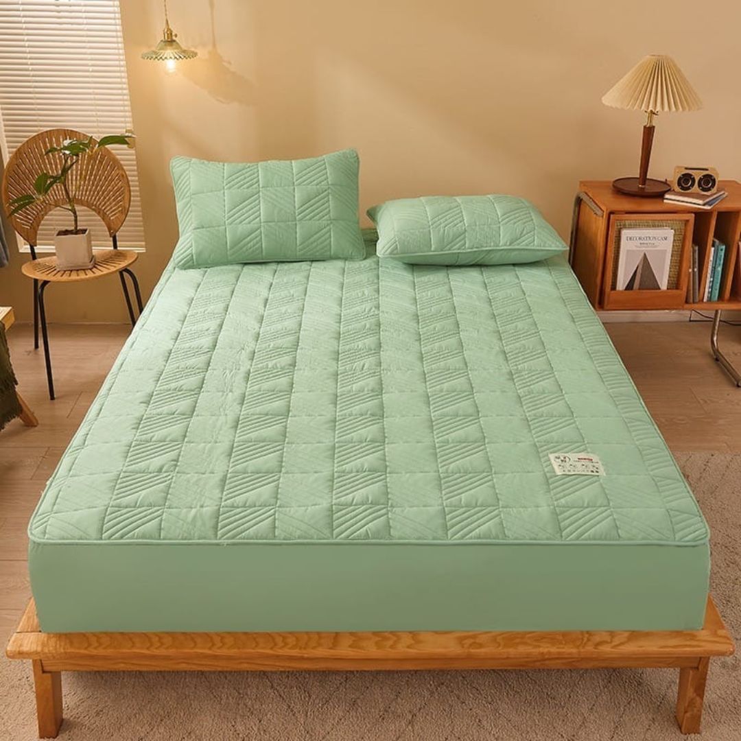 100% Cotton Fitted Size Soft Flat Mattress Bed Sheet with 2 Pillow Case