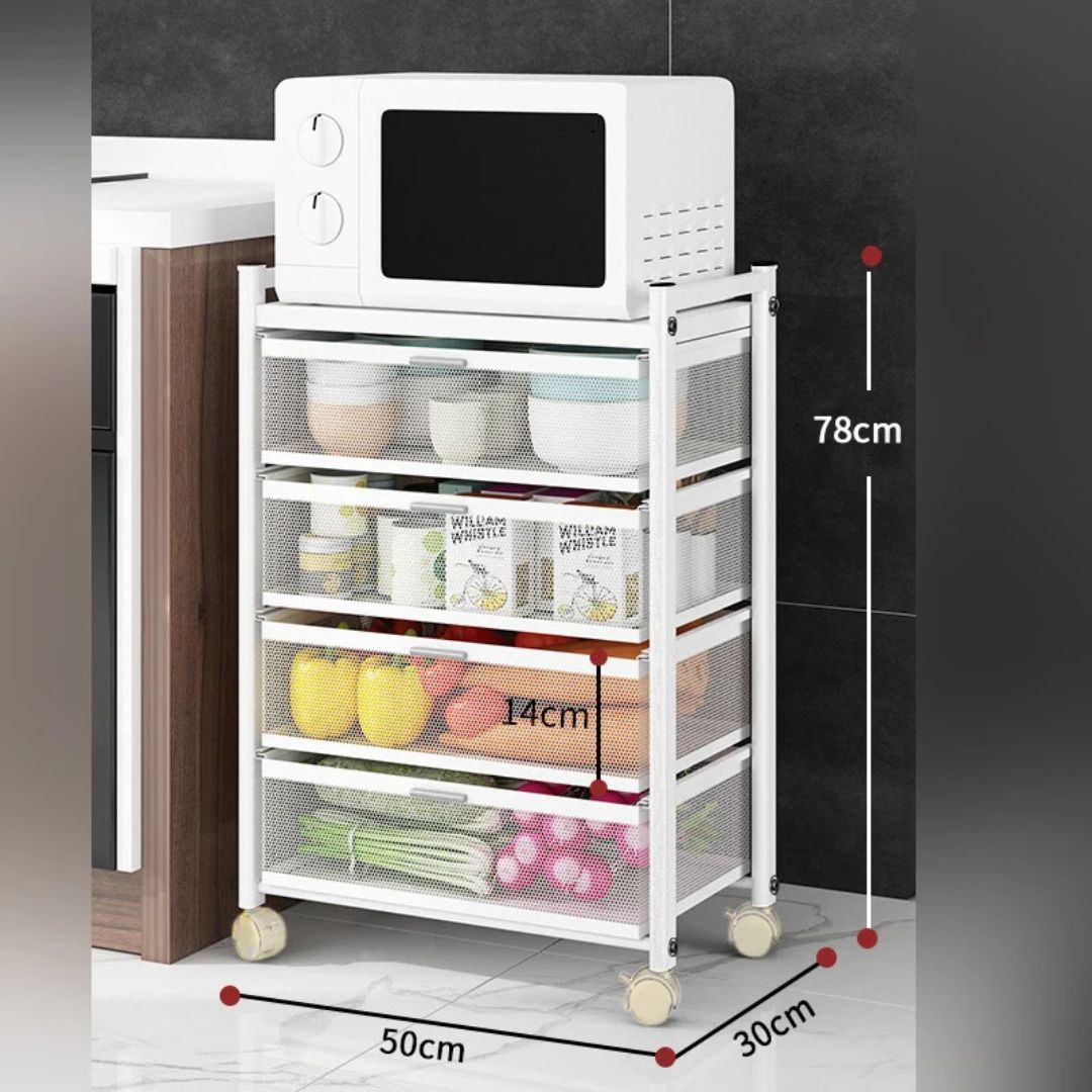Multi-Layer Drawer Kitchen Trolley Rack, Movable Storage Cart, Pull-Out Organizer For Home