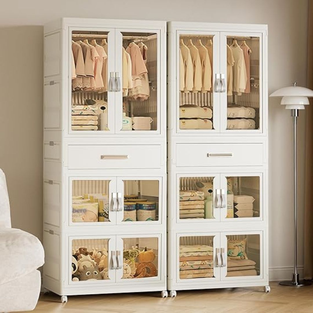 Foldable Wardrobe Cabinet - Clothes Storage Organizer Closet with Hanging Rod