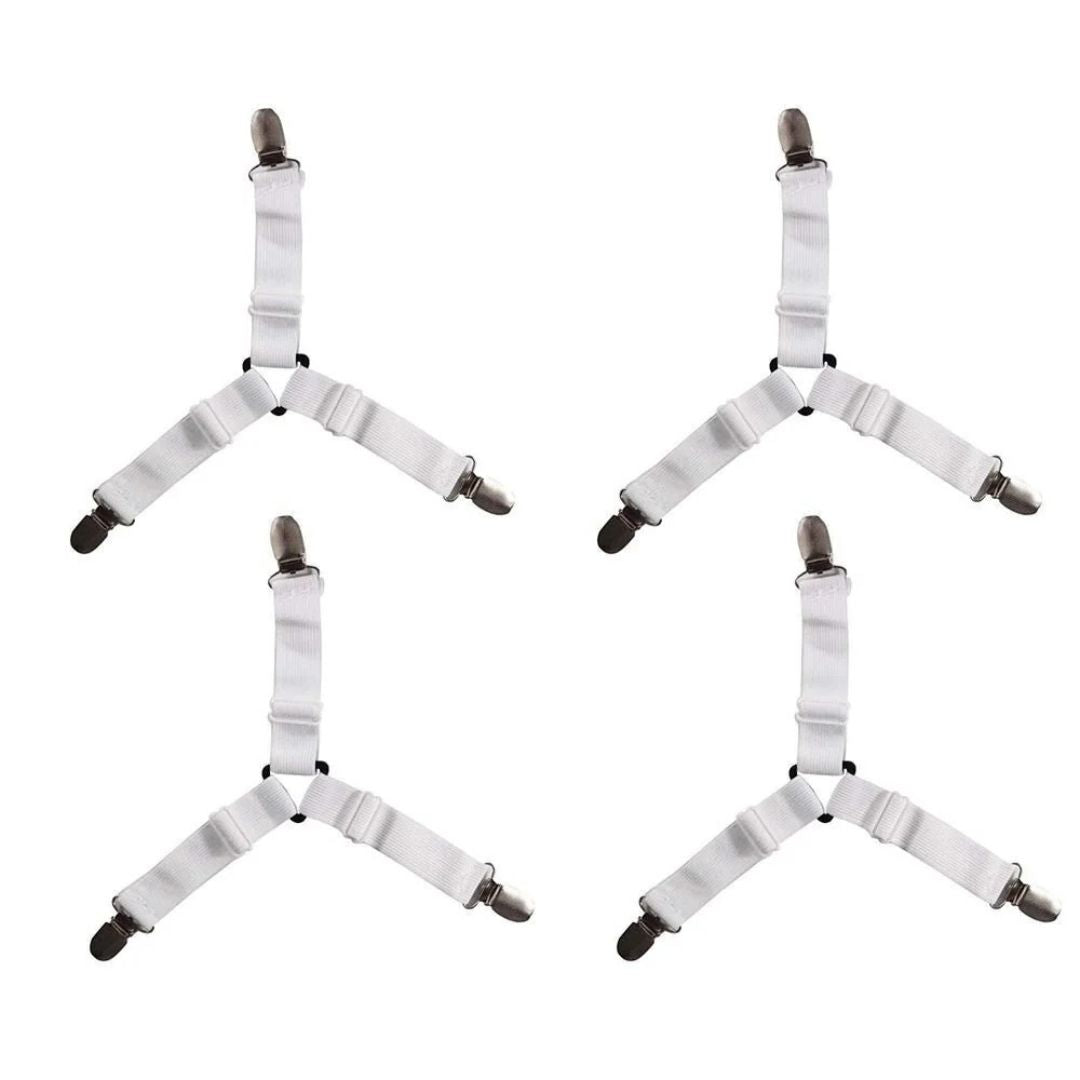 Adjustable Bed Sheet Holder Straps - Triangle Elastic Suspenders with Gripper Clips for Bedsheets, Mattresses