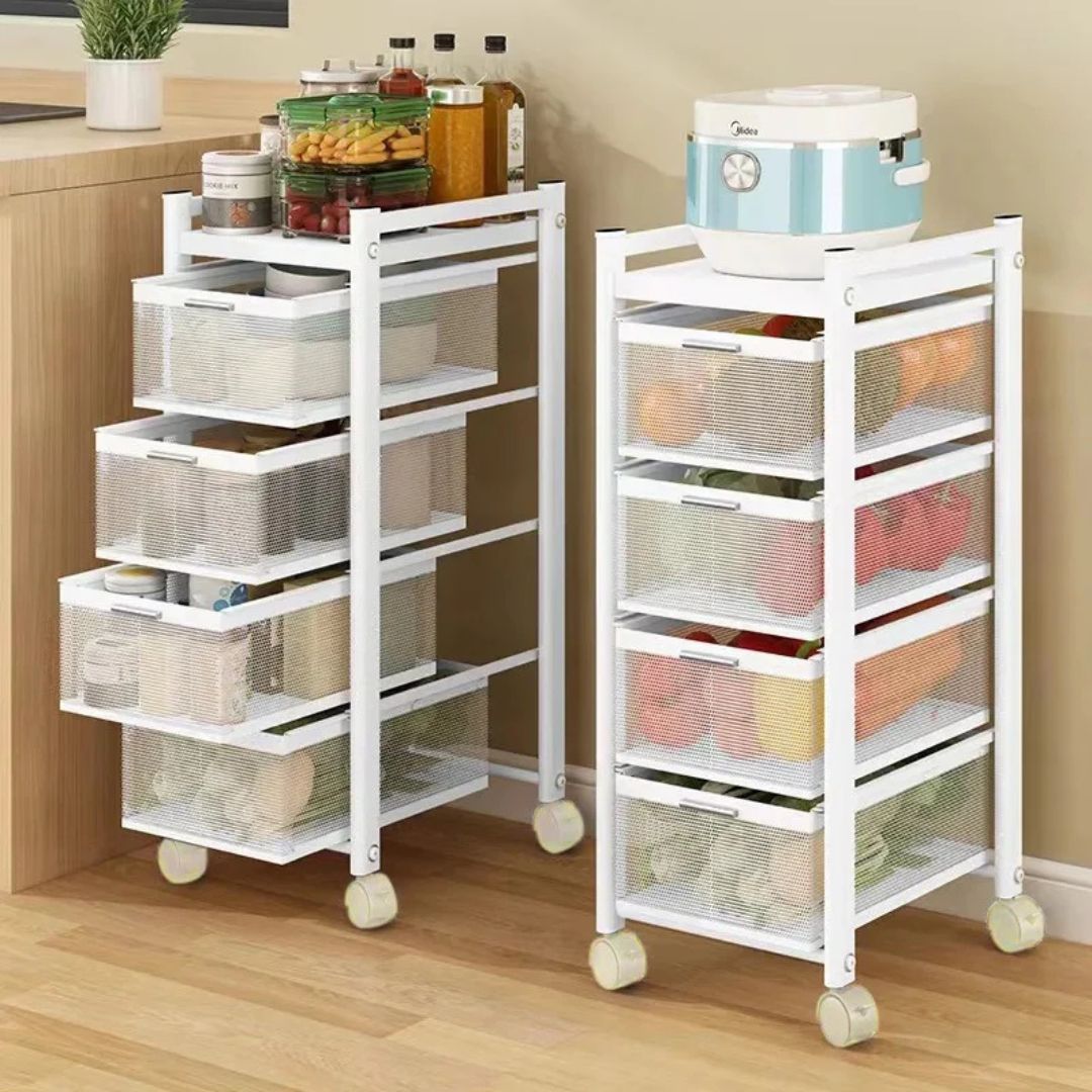 Multi-Layer Drawer Kitchen Trolley Rack, Movable Storage Cart, Pull-Out Organizer For Home
