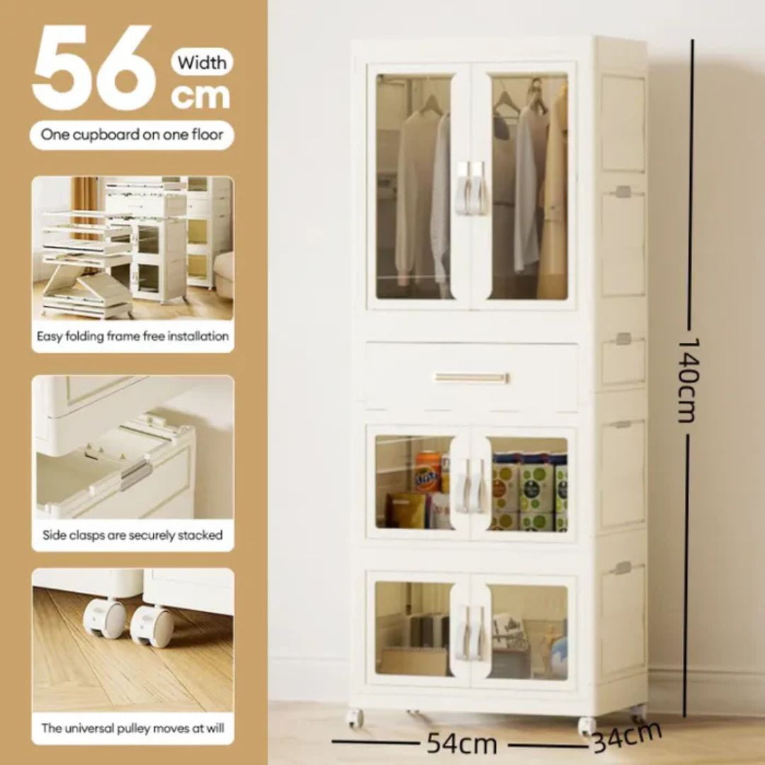 Foldable Wardrobe Cabinet - Clothes Storage Organizer Closet with Hanging Rod