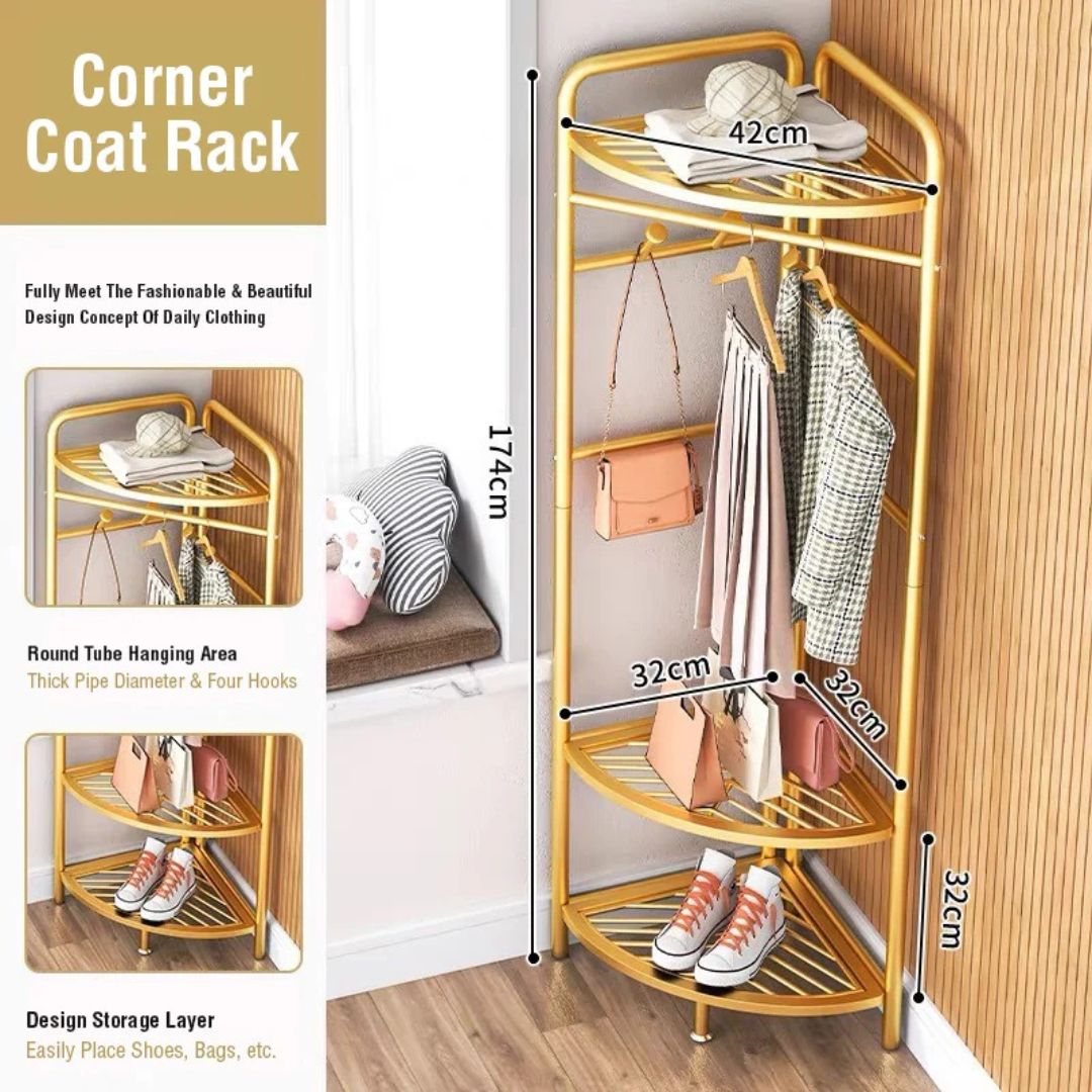 Garment Clothing Rack with Bottom Storage- Multi-purpose Cloth Hanger for Hand-bags, Hats, Scarf and Storage for Shoes