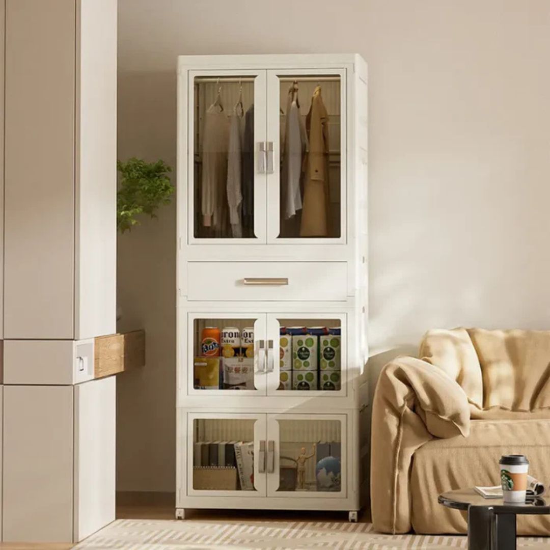 Foldable Wardrobe Cabinet - Clothes Storage Organizer Closet with Hanging Rod