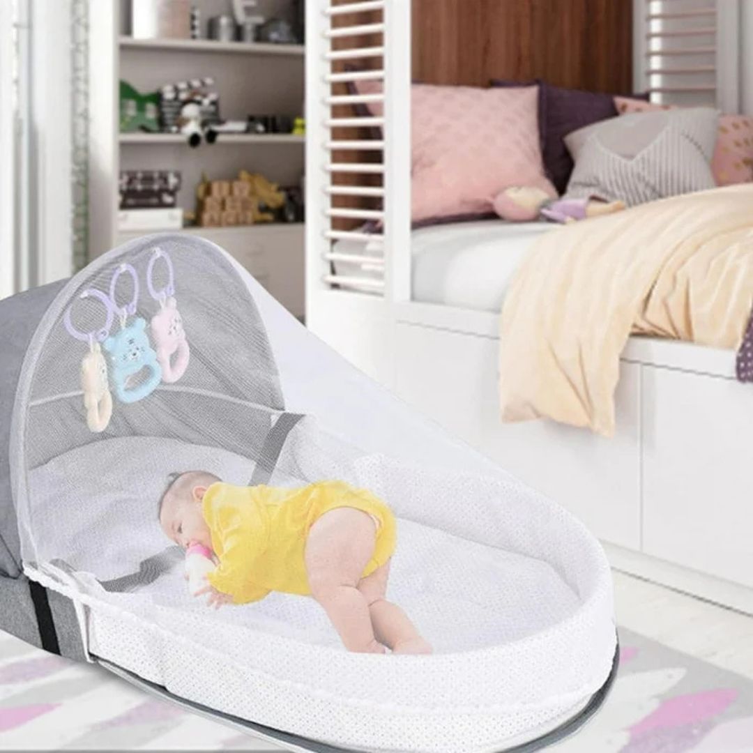 Portable Baby Bed, Folding Newborn Crib Lounger with Mosquito Net, Baby Travel Cot Bed
