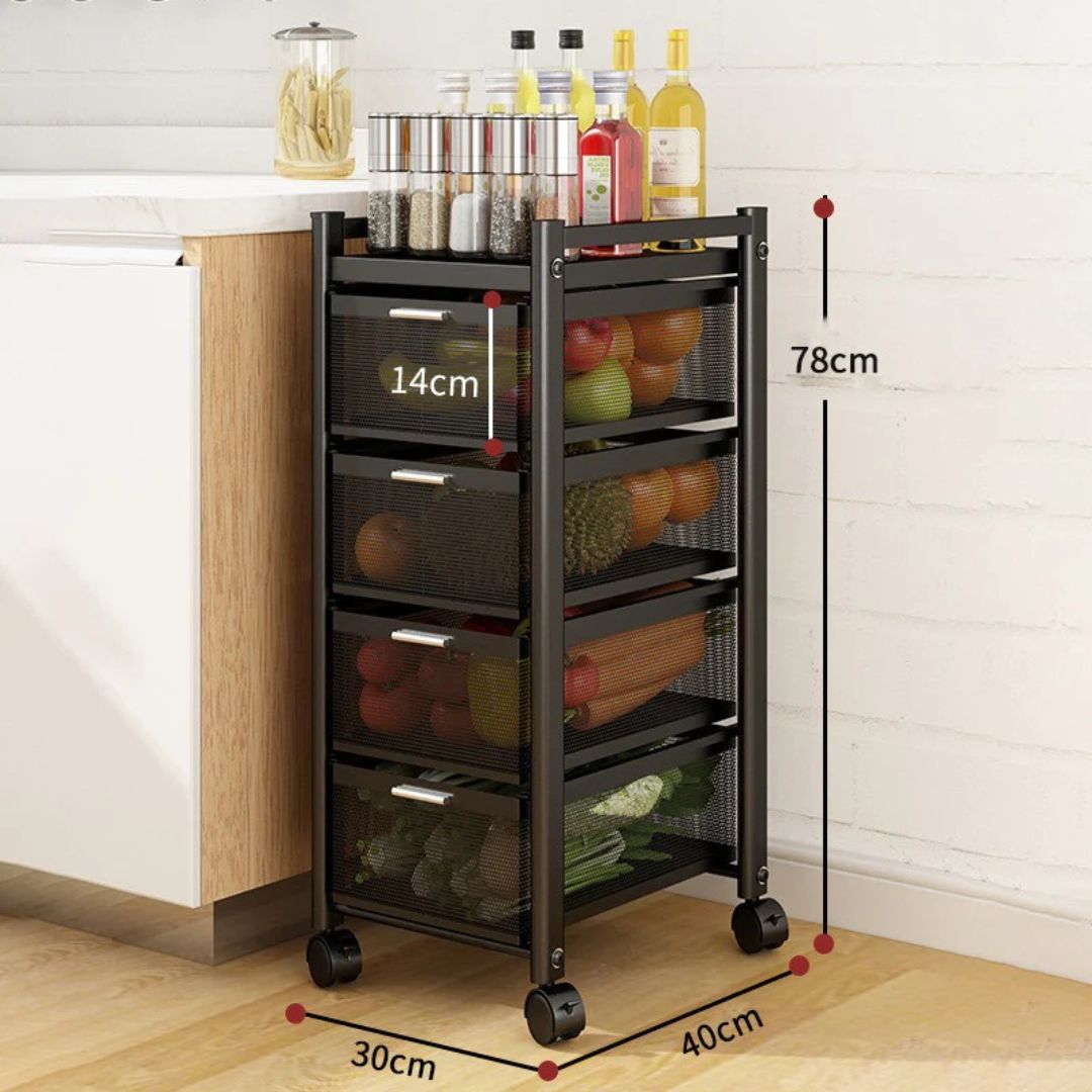 Multi-Layer Drawer Kitchen Trolley Rack, Movable Storage Cart, Pull-Out Organizer For Home