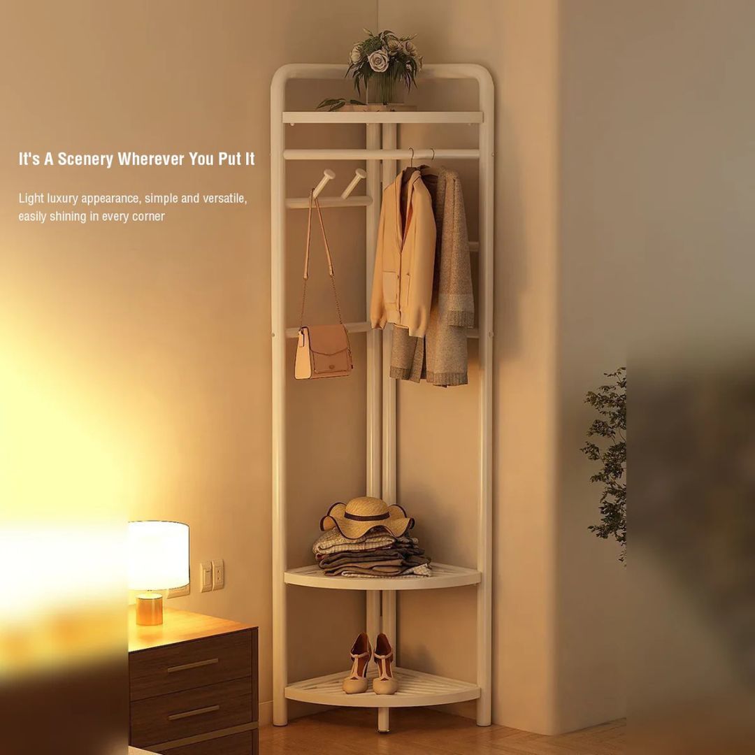 Garment Clothing Rack with Bottom Storage- Multi-purpose Cloth Hanger for Hand-bags, Hats, Scarf and Storage for Shoes