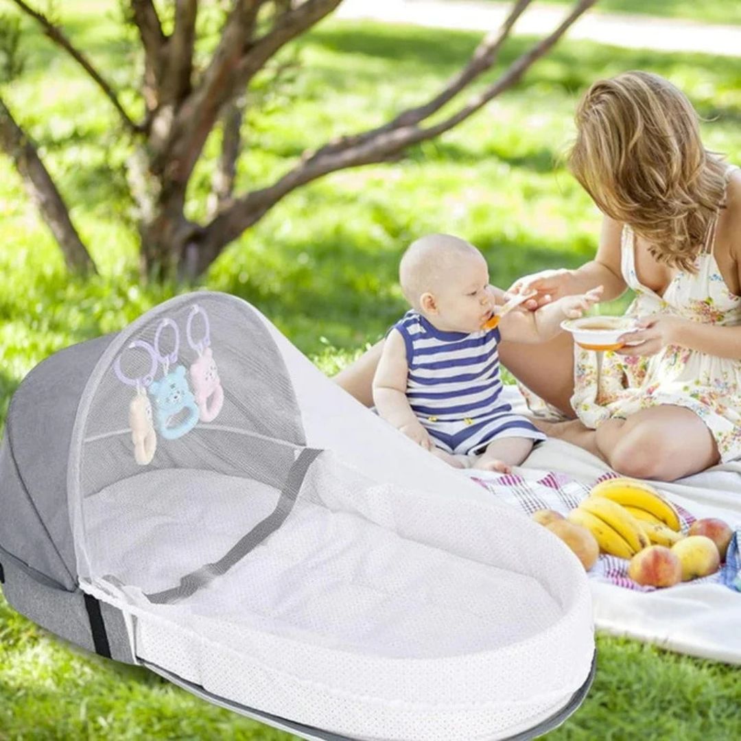 Portable Baby Bed, Folding Newborn Crib Lounger with Mosquito Net, Baby Travel Cot Bed