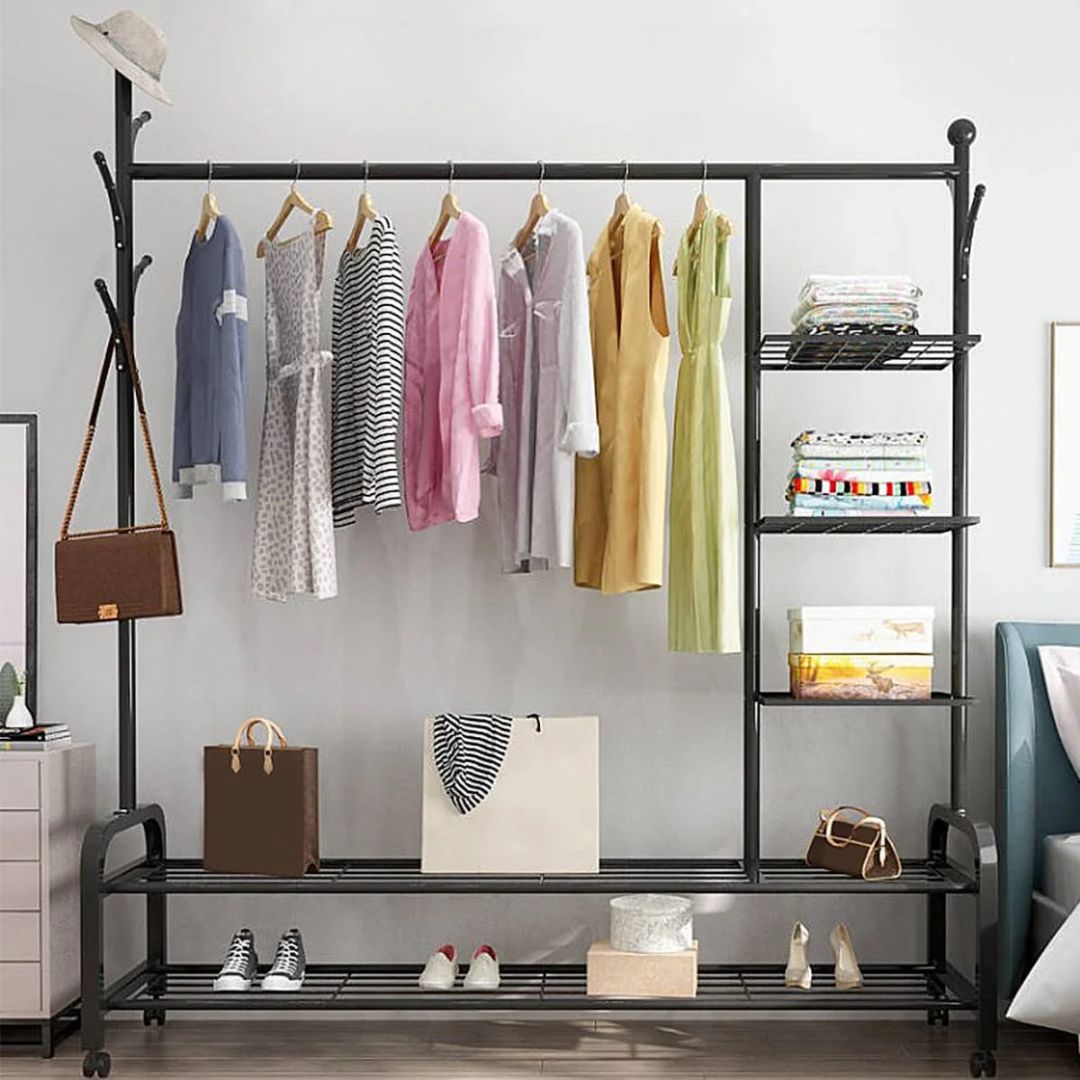 Heavy Duty Garment Rack, Metal Cloth Organizer, Movable Cloth Display Stand