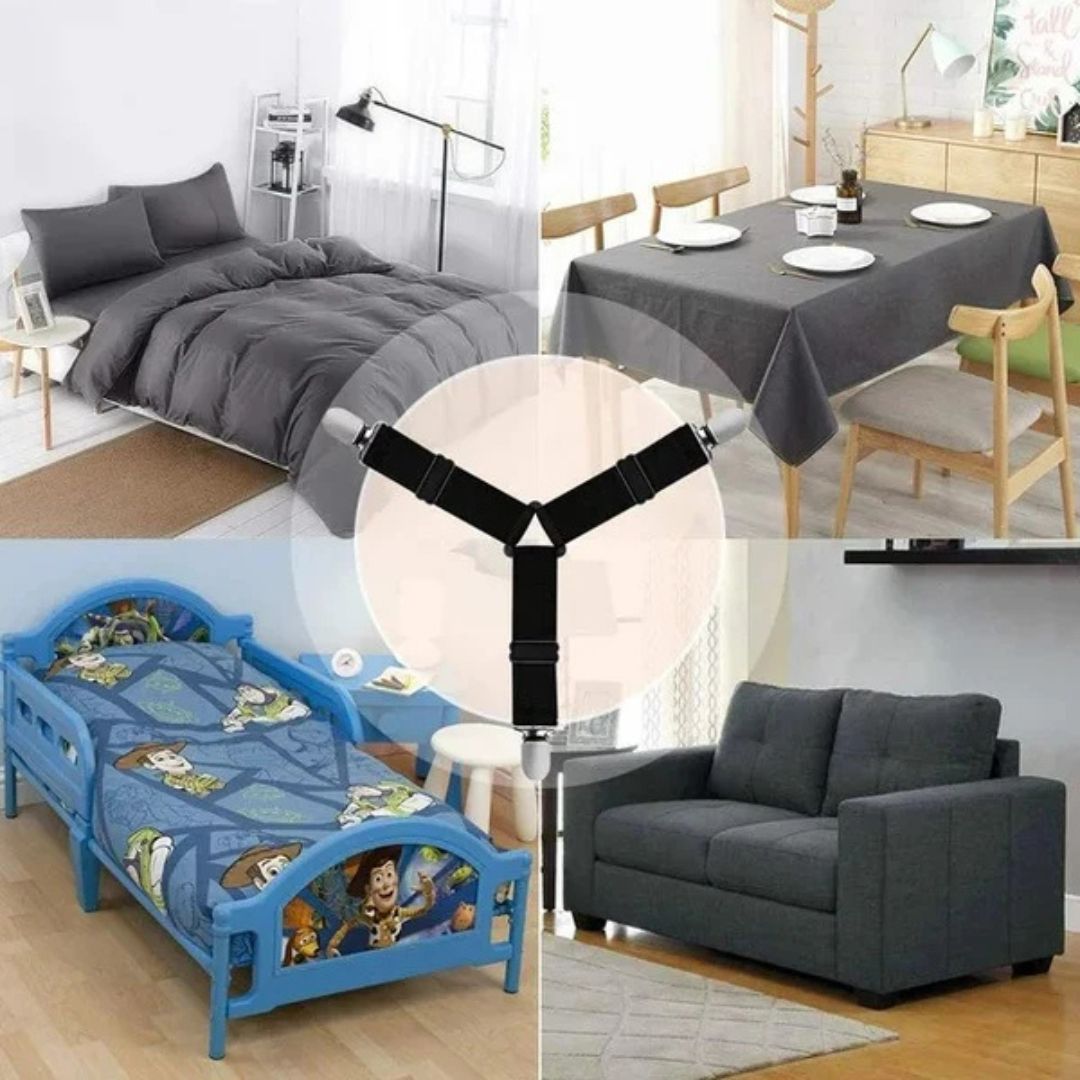 Adjustable Bed Sheet Holder Straps - Triangle Elastic Suspenders with Gripper Clips for Bedsheets, Mattresses