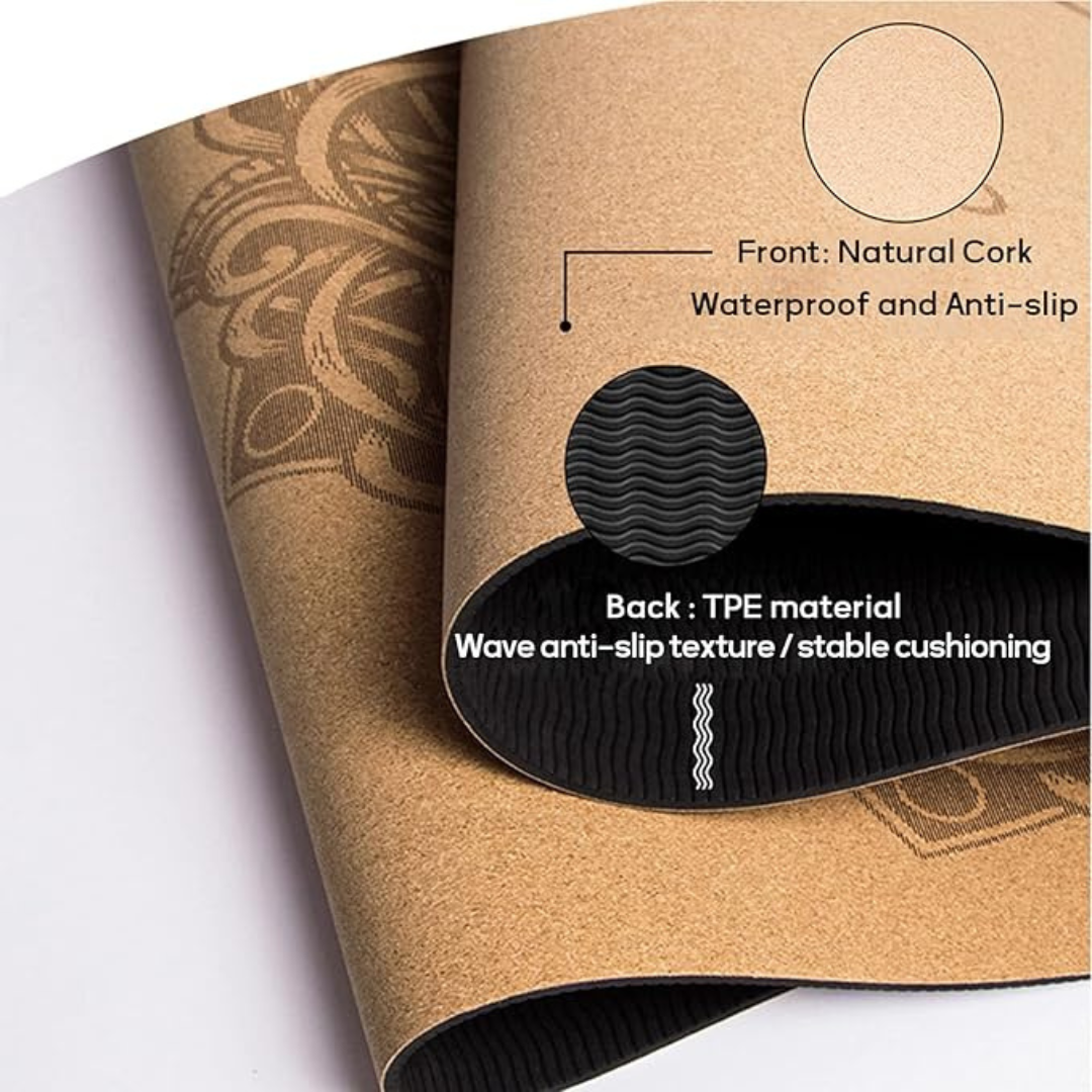 Gymnastics Mat Yoga Mat Waterproof and Anti-Slip Natural Cork TPE Non-Toxic and Odor-Less Yoga Mats Great for Exercise Everyday at Home Or Gym,Pattern 1,183 61CM
