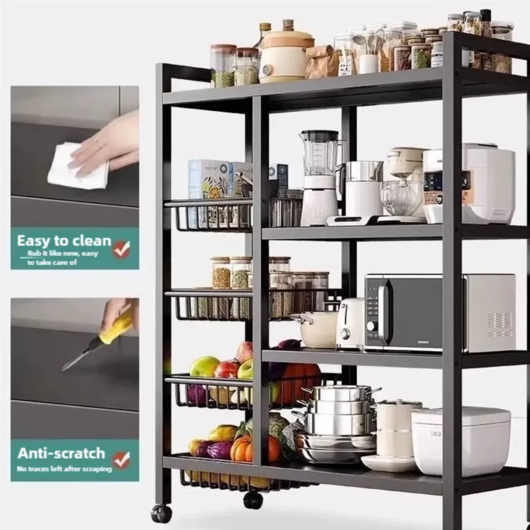 Multi-Tier Kitchen Storage Rack – Household Organizer Shelf with Mesh Baskets