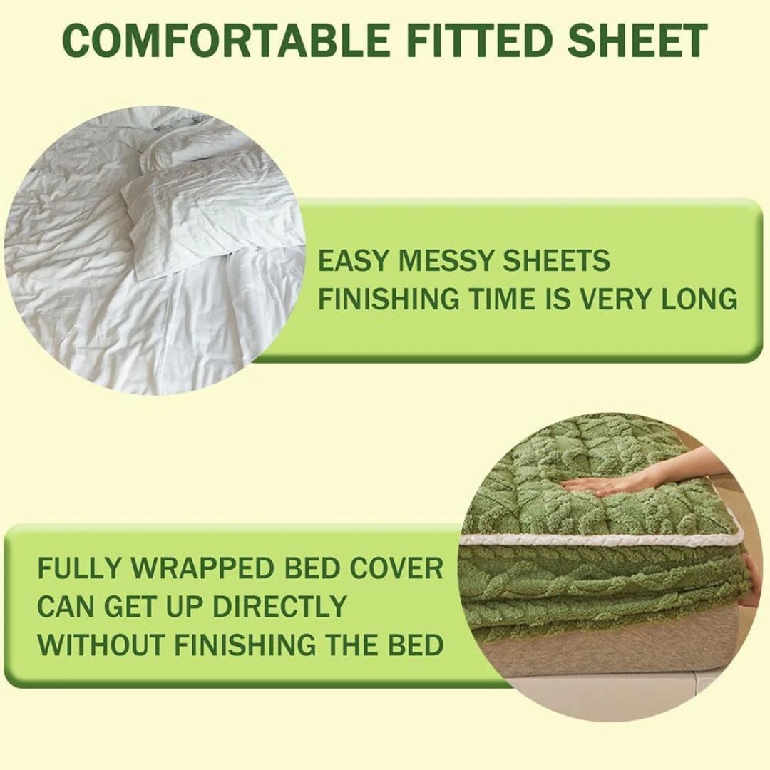 Cozy Coral Fleece Fitted Bedsheets with 2 Pillowcase - Soft Quilted Mattress Cover for Comfort