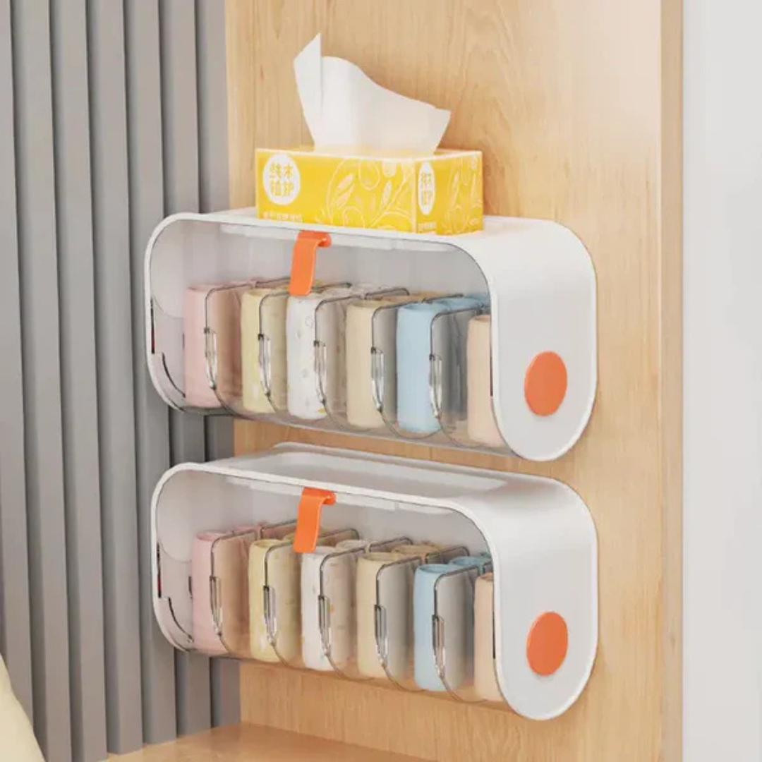 Wall Mounted Underwear Storage Box, 6 Cells Adjustable Socks Panties Storage Drawer Organizer