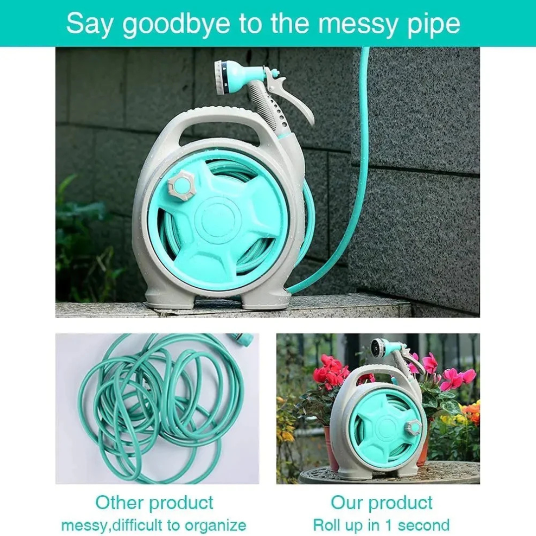 Portable Retractable Garden Pipe Hose Reel Cart with Water Spray Gun Set