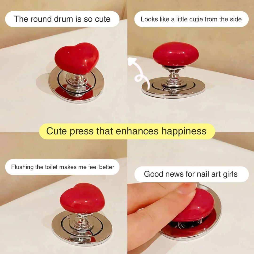 Heart Shaped Plastic Toilet Tank Push Button - Flush Replacement Parts for Bathroom, Cabinet, Door