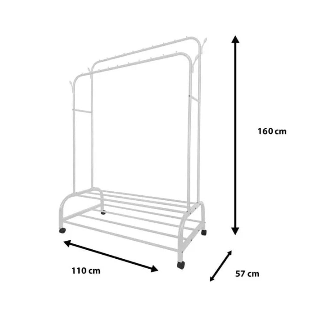 Garment Rack, Cloth Organizer Stand with Bottom Double Layer Shoe Rack Shelf With Wheels