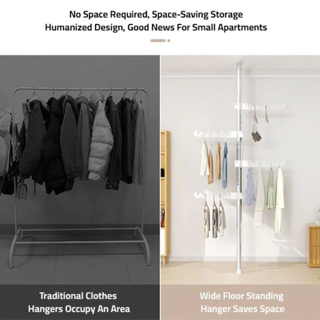 Upright Coat Rack, 4 Tier Cloth Hanger, Laundry Pole Cloth Drying Rack, Vertical Garment Display Stand