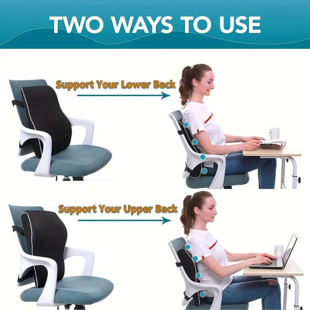 Ergonomic Memory Foam Lumbar Support Pillow with Breathable Mesh Cover - Compressible Back Cushion