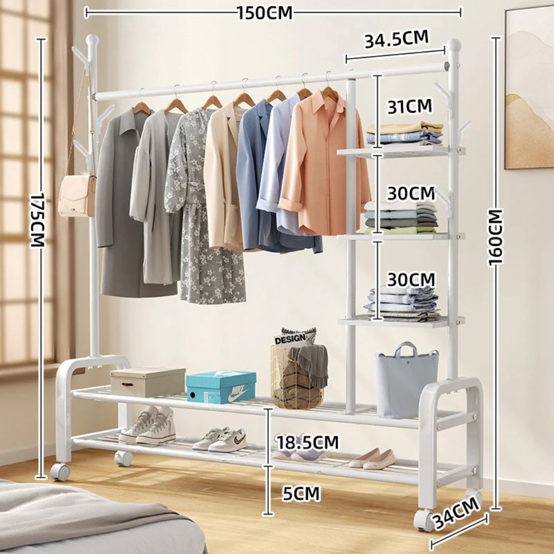 Heavy Duty Garment Rack, Metal Cloth Organizer, Movable Cloth Display Stand