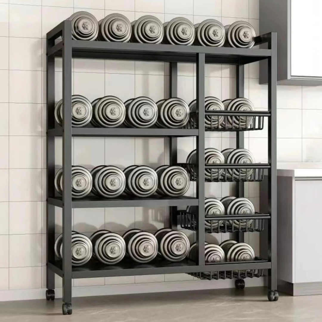 Multi-Tier Kitchen Storage Rack – Household Organizer Shelf with Mesh Baskets