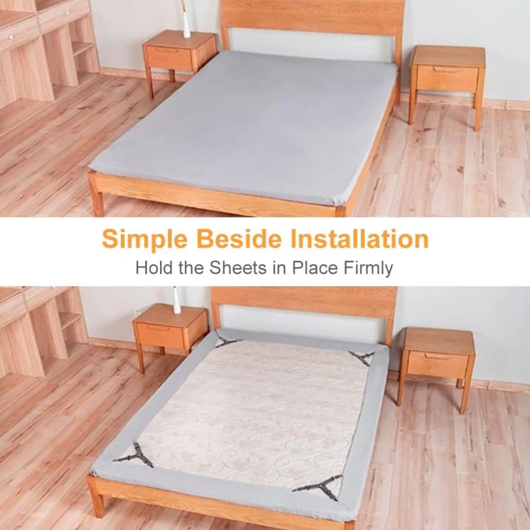 Adjustable Bed Sheet Holder Straps - Triangle Elastic Suspenders with Gripper Clips for Bedsheets, Mattresses