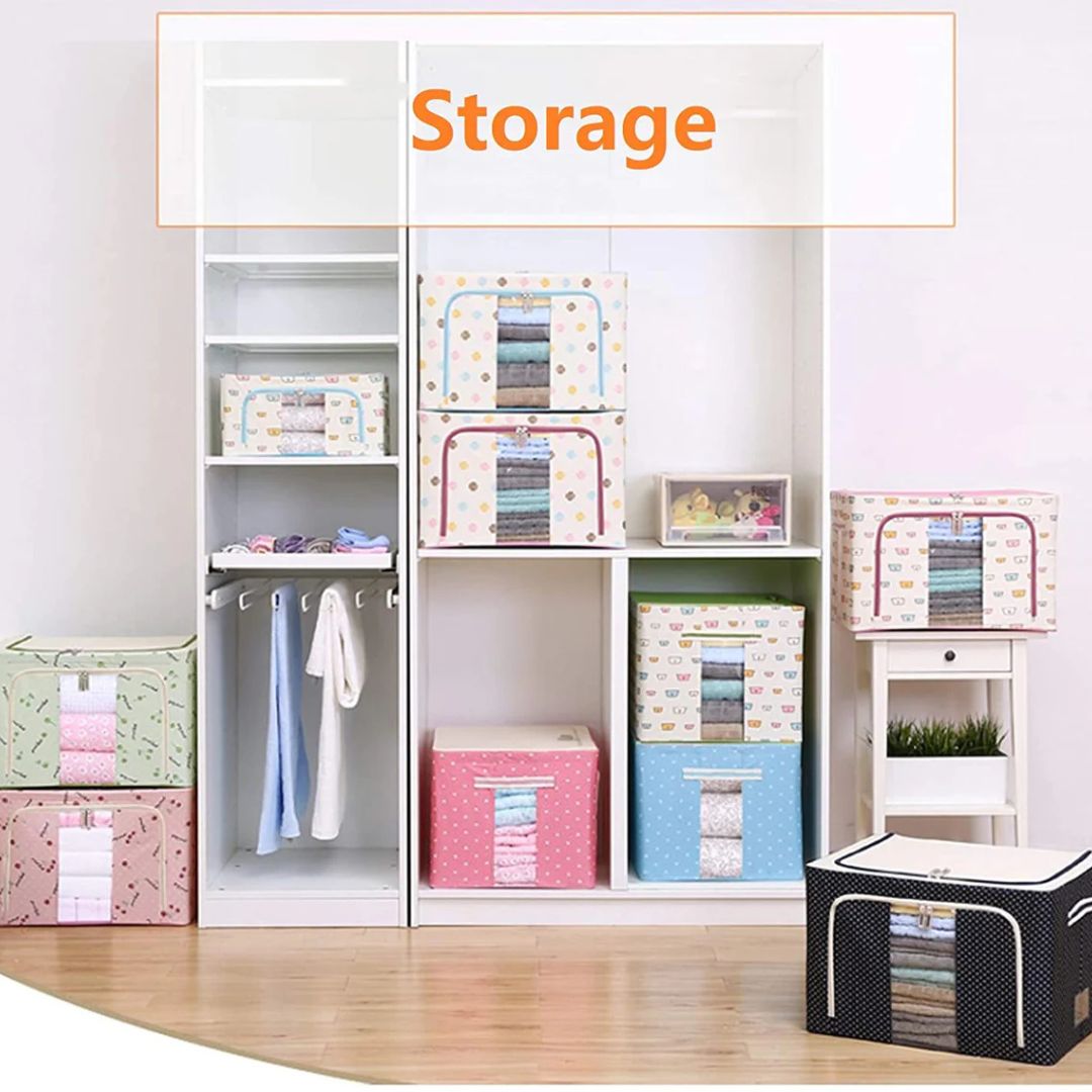 2 Pack 72L Foldable Cloth Storage Organizer Box, Large Capacity Wardrobe Organizer with Steel Frame Support