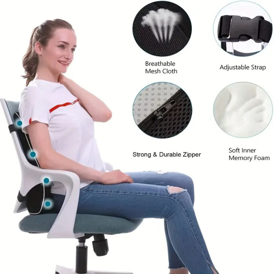 Ergonomic Memory Foam Lumbar Support Pillow with Breathable Mesh Cover - Compressible Back Cushion
