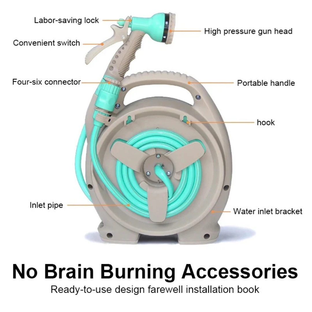 Portable Retractable Garden Pipe Hose Reel Cart with Water Spray Gun Set