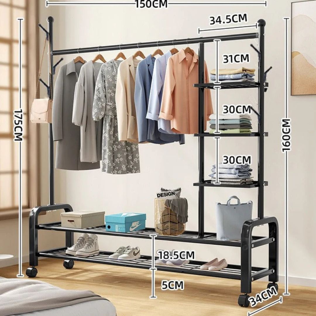 Heavy Duty Garment Rack, Metal Cloth Organizer, Movable Cloth Display Stand