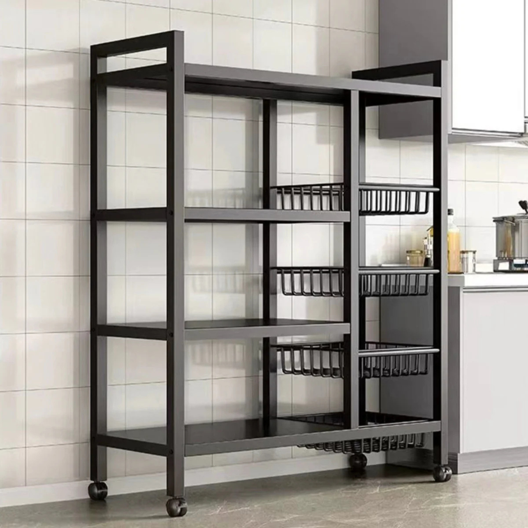 Multi-Tier Kitchen Storage Rack – Household Organizer Shelf with Mesh Baskets