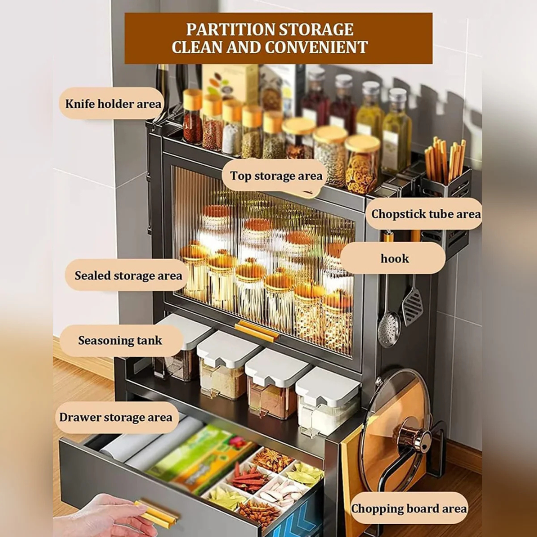 Kitchen Countertop Spice Rack, Kitchen Shelf Storage Organizer Cabinet