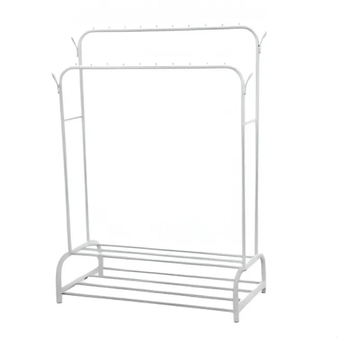 Garment Rack, Cloth Organizer Stand with Bottom Double Layer Shoe Rack Shelf With Wheels