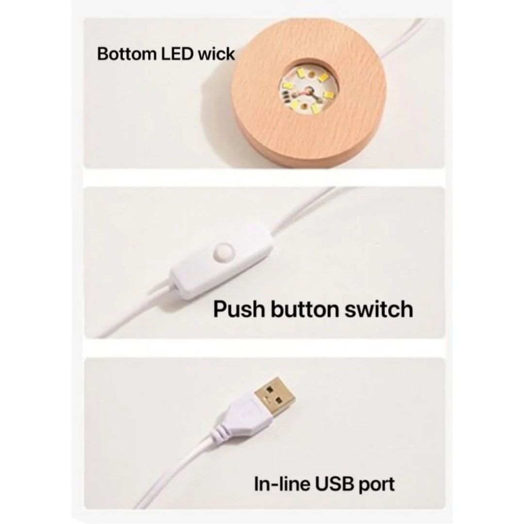 مصباح ليلي LED على شكل كرة بلورية، مصباح مجرة متوهج ثلاثي الأبعاد بقاعدة خشبية لديكور المنزل
