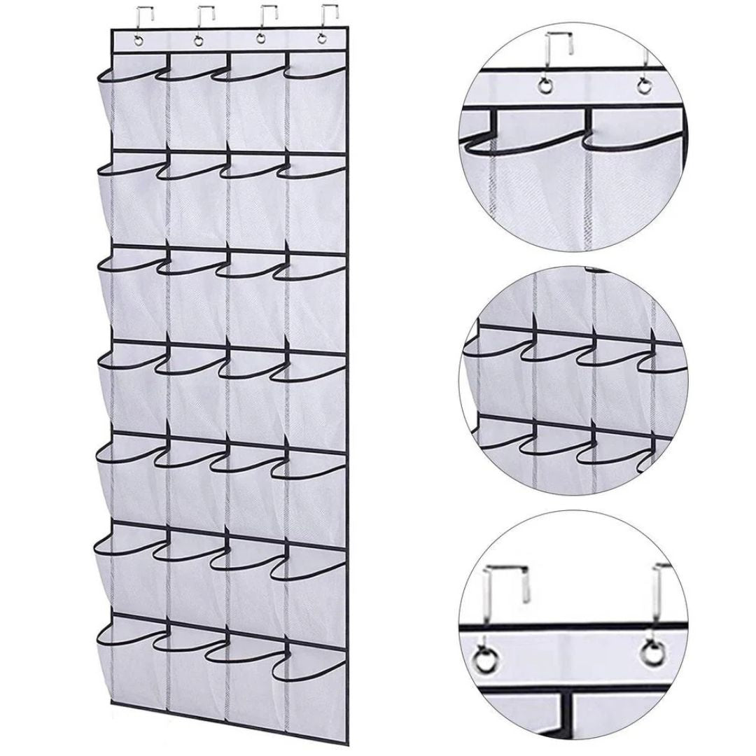 Over the Door Shoe Holder Rack - 28 Pocket Closet Organizer, Hanging Storage Hanger for Slippers, Toys, Clothes
