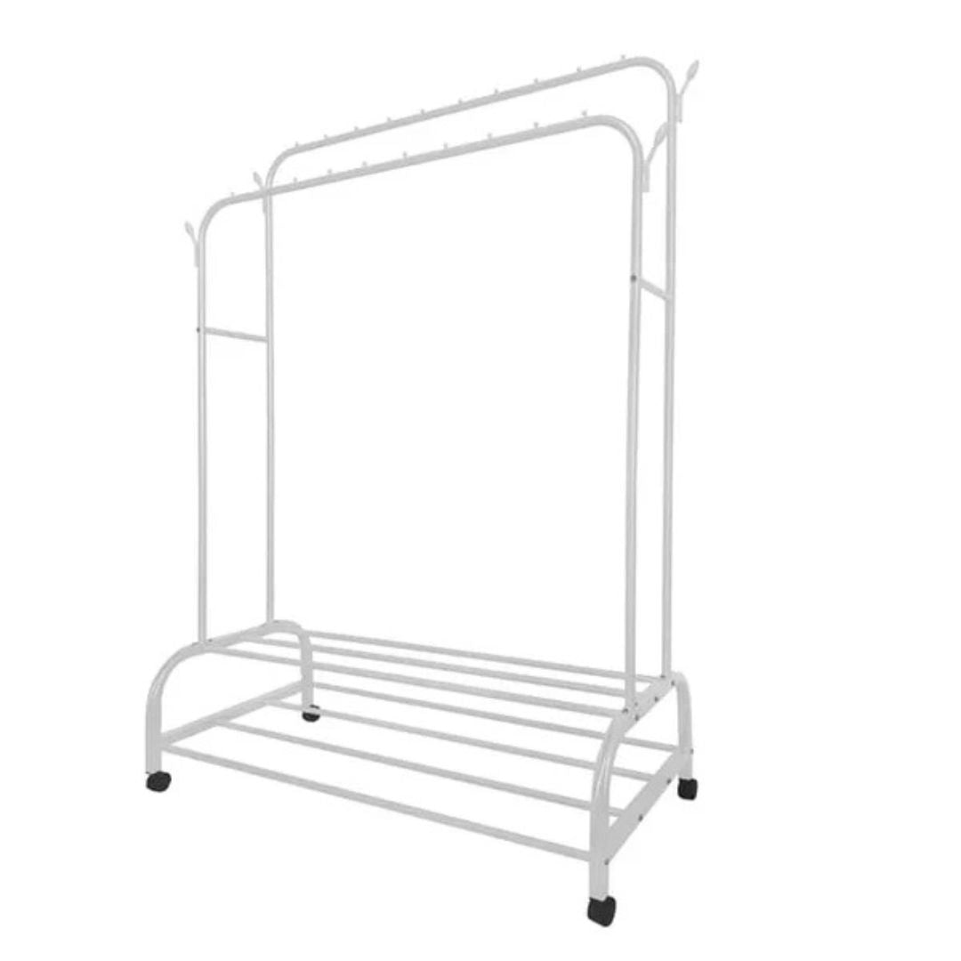 Garment Rack, Cloth Organizer Stand with Bottom Double Layer Shoe Rack Shelf With Wheels