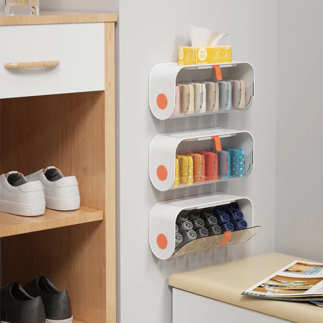 Wall Mounted Underwear Storage Box, 6 Cells Adjustable Socks Panties Storage Drawer Organizer