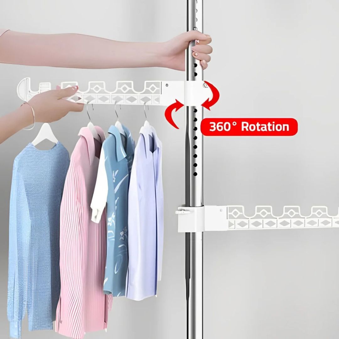Upright Coat Rack, 4 Tier Cloth Hanger, Laundry Pole Cloth Drying Rack, Vertical Garment Display Stand