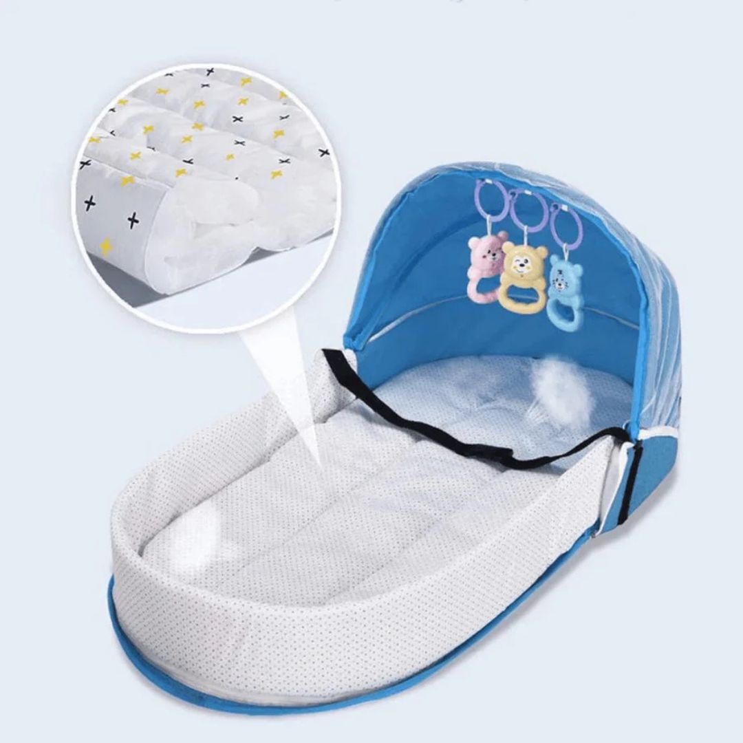 Portable Baby Bed, Folding Newborn Crib Lounger with Mosquito Net, Baby Travel Cot Bed