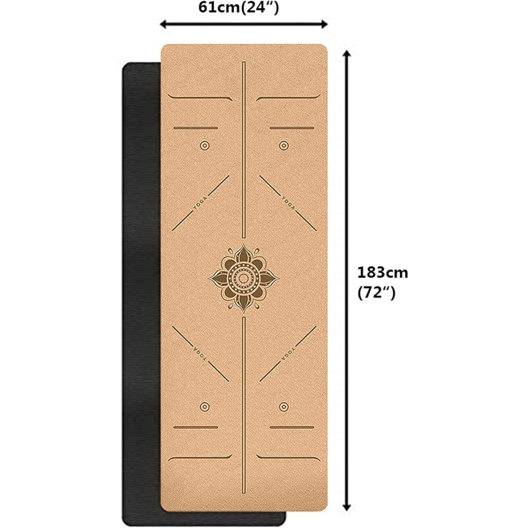 Gymnastics Mat Yoga Mat Waterproof and Anti-Slip Natural Cork TPE Non-Toxic and Odor-Less Yoga Mats Great for Exercise Everyday at Home Or Gym,Pattern 1,183 61CM