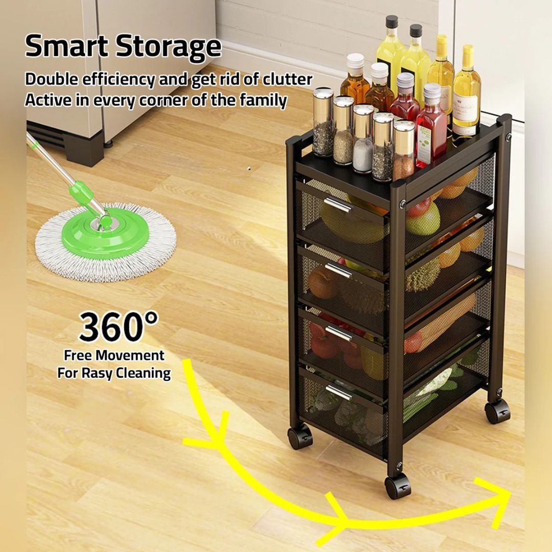 Multi-Layer Drawer Kitchen Trolley Rack, Movable Storage Cart, Pull-Out Organizer For Home