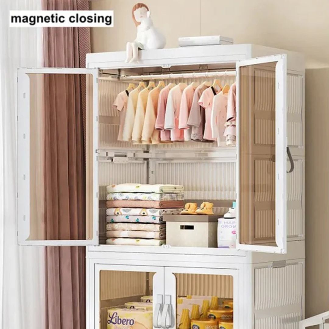 Foldable Wardrobe Cabinet - Clothes Storage Organizer Closet with Hanging Rod