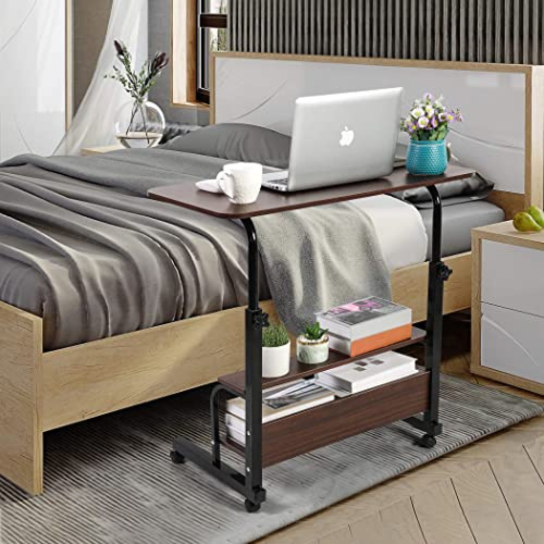 Adjustable Laptop Computer Desk with Bottom Shelf, Overbed Portable Student Laptop Table